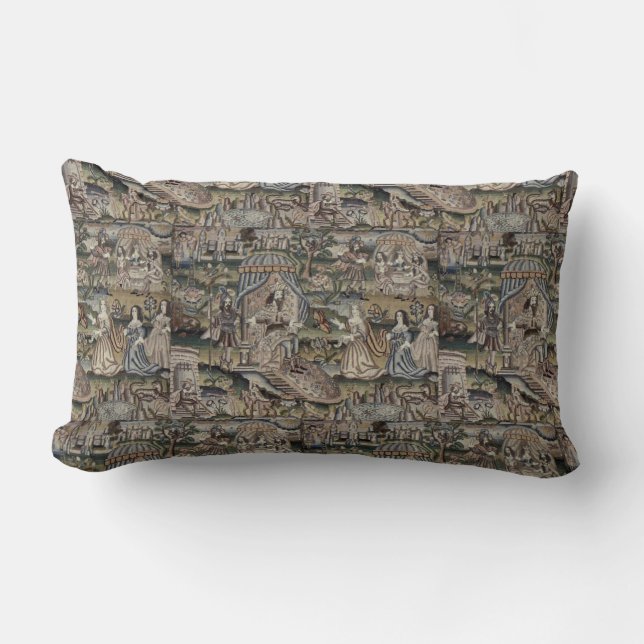 Coussin Rectangle Tapisserie vintage Queen Esther Broderie violet (Recto)