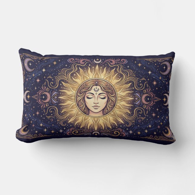 Coussin Rectangle Tarot de la Déesse du Soleil et du Croissant de Lu (Recto)