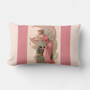 COUSSIN RECTANGLE TAROTS / LADY DE LA LUNE AVEC FLEURS EN ROSE