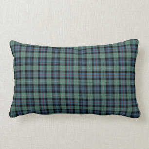 Coussin Rectangle Tartan antique vert clair et bleu de clan du
