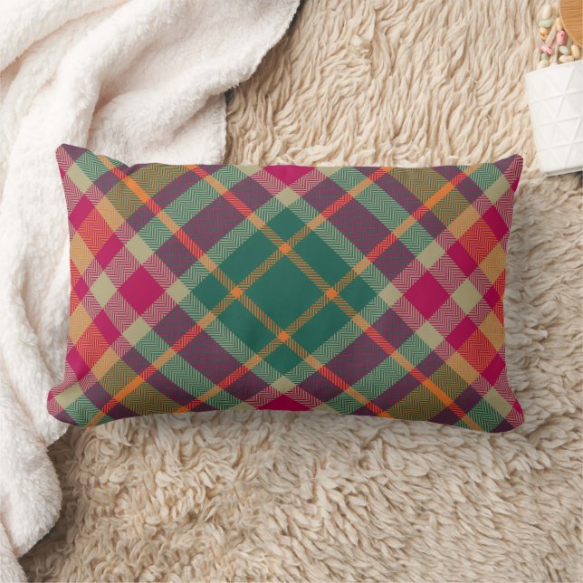 Coussin Rectangle Tartan Écossais Vert Rouge Jaune à Carreaux (Couverture)