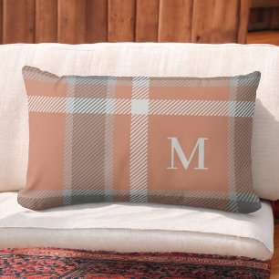 Coussin Rectangle Tartan en terre cuite et gris tartan avec Monogram