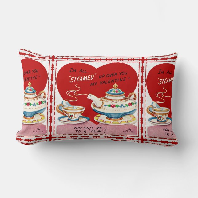 Coussin Rectangle Tasse de thé et théière de Saint Valentin (Recto)