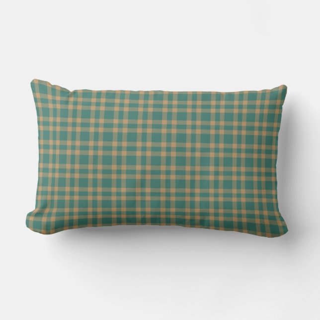 Coussin Rectangle Teal Brown Plaid Pattern (Recto)