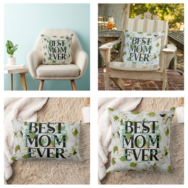 Coussin Rectangle Tendance Meilleure Maman Blanc Floral Moderne (Trendy Best Mom Ever White Floral Modern Pillow)