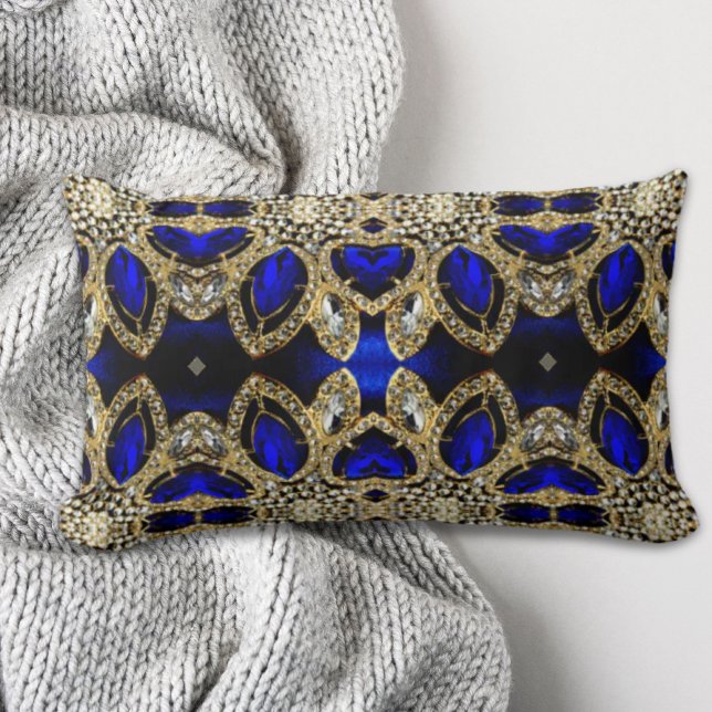 Coussin Rectangle tendance or turquoise élégant argent bleu profond (trendy stylish turquoise gold silver deep blue lumbar pillow)
