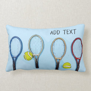 Coussin Rectangle Tennis et raquette sur arrière - plan bleu