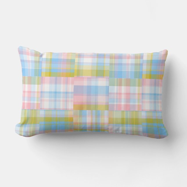 Coussin Rectangle Tenue Patchwork Prépa Madras Pastel (Recto)