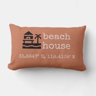 Coussin Rectangle Terra Cotta Beach House Coordonnées GPS Cadeau