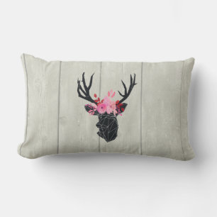 Coussin Rectangle Tête de cerf géométrique avec couronne florale