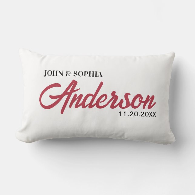Coussin Rectangle Texte de couleur ivoire avec nom et date du couple (Recto)