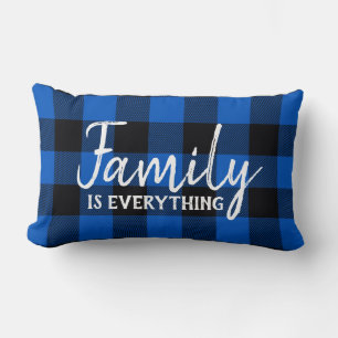Coussin Rectangle Texte de la famille sur plaid noir et bleu