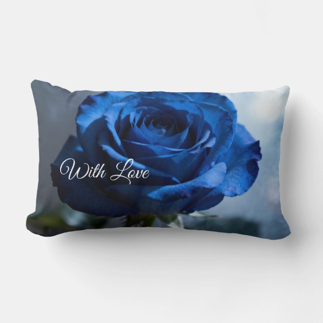 Coussin Rectangle Texte personnalisé – Cadeau de fleurs de rose bleu (Recto)