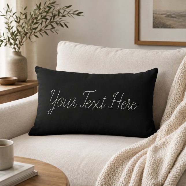 Coussin Rectangle Texte personnalisé noir et blanc écriture personna (Créateur téléchargé)