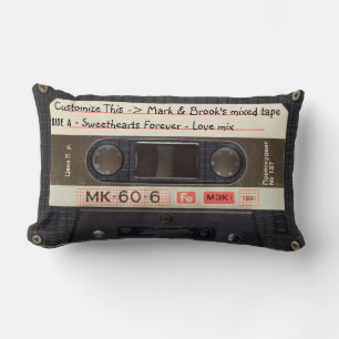Coussin Rectangle Texte Personnalisé / Retro Love Musique Cassette M