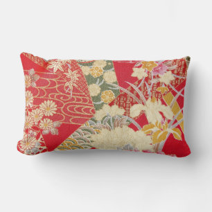 Coussin Rectangle Textile japonais de KIMONO, motif floral
