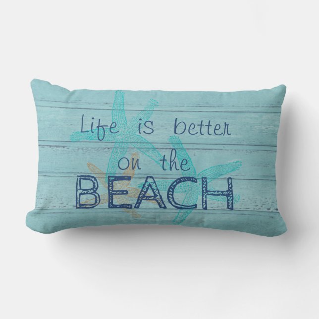 Coussin Rectangle Texture de bois adorable, La vie est meilleure sur (Recto)