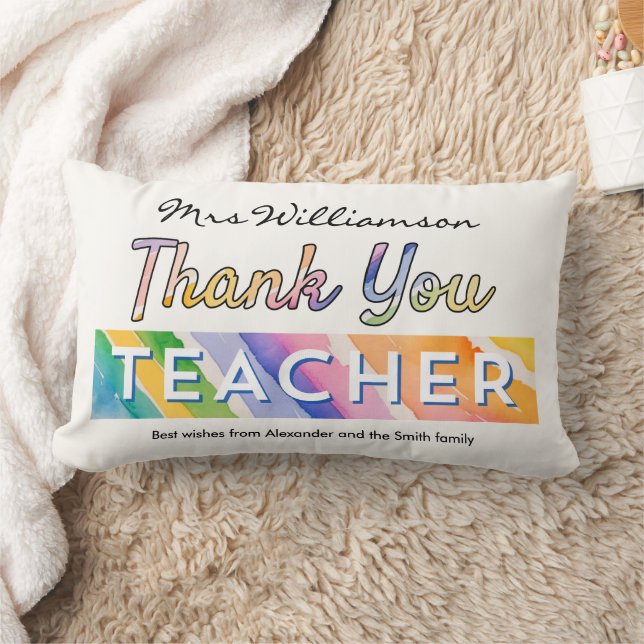 Coussin Rectangle Thank You Teacher Colorful Watercolor Personalized (Couverture)