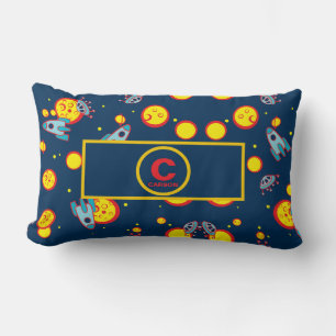 Coussin Rectangle Thème de l'espace pour les garçons en bleu rouge e
