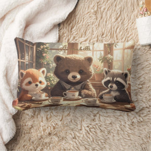 Coussin Rectangle Thème de thé d'animaux mignons de la forêt pour la