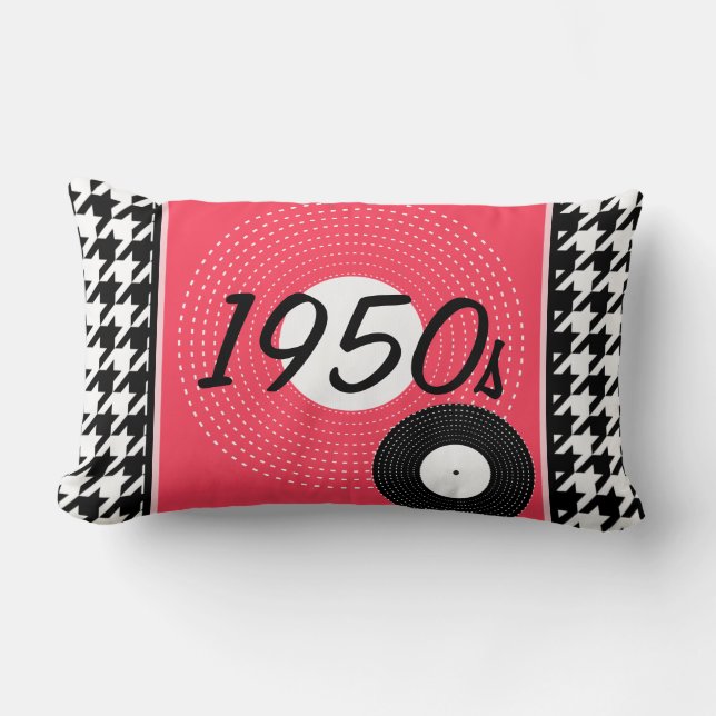 Coussin Rectangle Thème des années 1950 rose, noir et blanc (Recto)