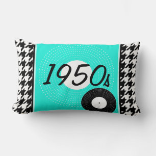 Coussin Rectangle thème des années à damiers1950 turquoise, bleu, no