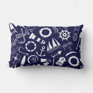 Coussin Rectangle Thème Marin Plage Bleu Marine Blanc Phare Marin