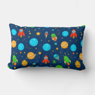 Coussin Rectangle Thème spatial de dessin animé coloré avec fusées,