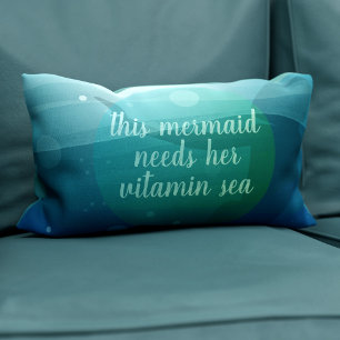 Coussin Rectangle This Mermaid Quote Watercolor Waves Lumbar Pillow