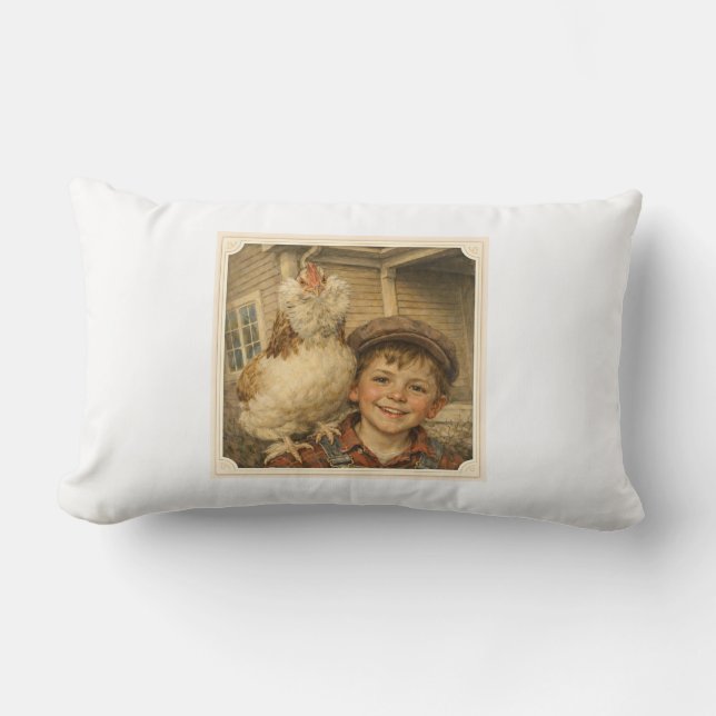 Coussin Rectangle Throw Pillow Sweet Farm Boy Chicken  (Recto)