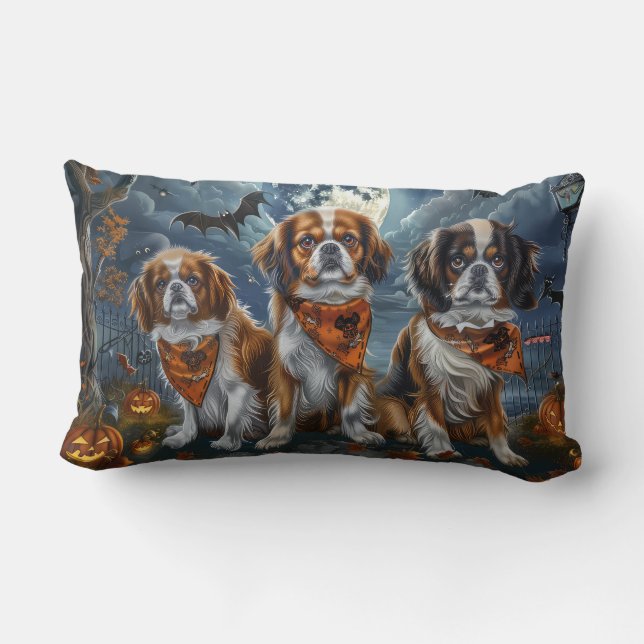 Coussin Rectangle Tibétain Épagneul Halloween Effrayant (Verso)
