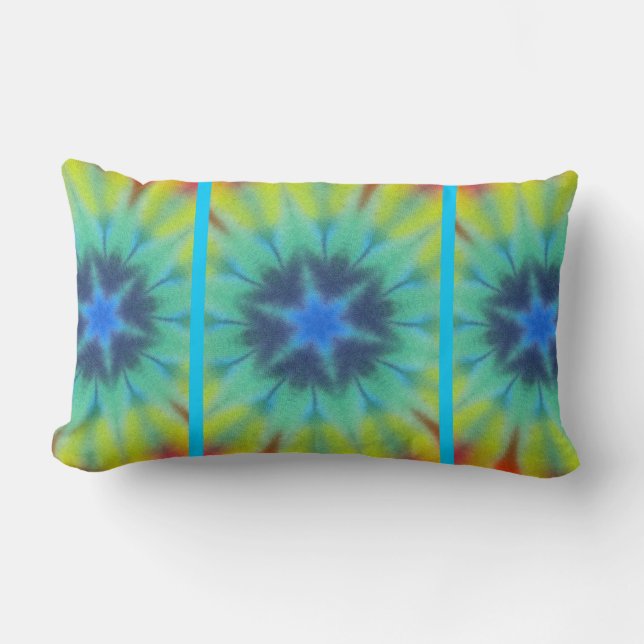 Coussin Rectangle Tie Dye Bleu Jaune Rouge Vert (Recto)