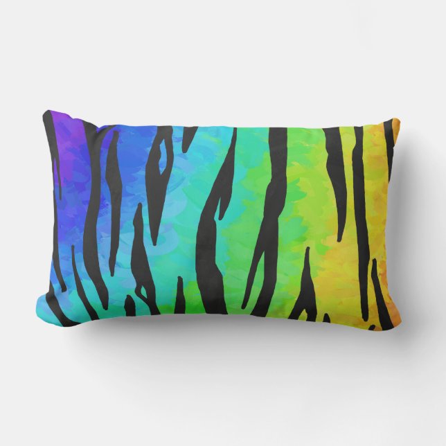 Coussin Rectangle Tiger noir et arc-en-ciel (Recto)