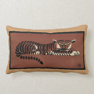 Coussin Rectangle Tigre - ancien, illustration de livre colorée