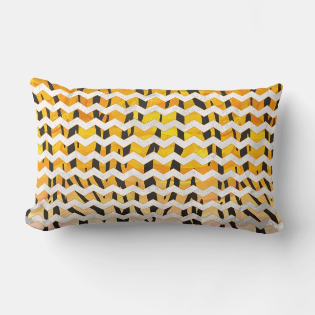 Coussin Rectangle Tigre Chevron noir et orange (Recto)