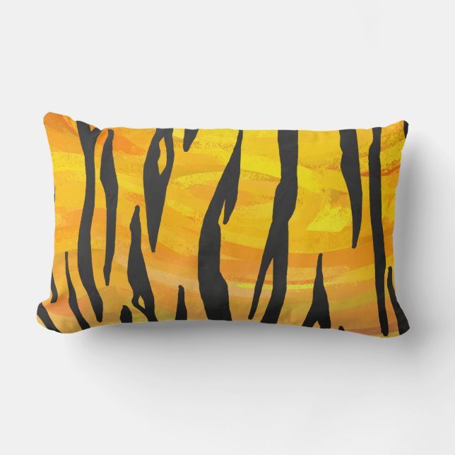 Coussin Rectangle Tigre Impression Noir et Orange (Recto)
