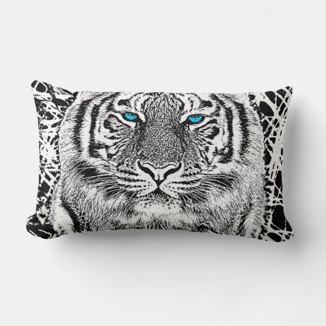 Coussin Rectangle Tigre noir et blanc audacieux d'yeux bleus (Recto)