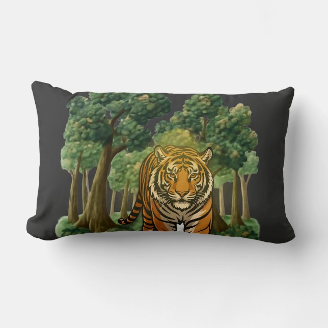 Coussin Rectangle “Tigre sauvage dans la forêt – Jungle à la lumière (Recto)