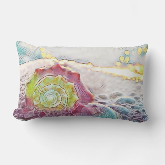Coussin Rectangle Tirage vintage Coquille rose jaune (Recto)