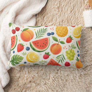 Coussin Rectangle Tissu à motif de fruits d'été Pastèque tropicale