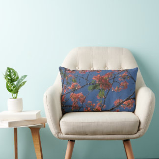 Coussin Rectangle Tissu Floral, Bleu