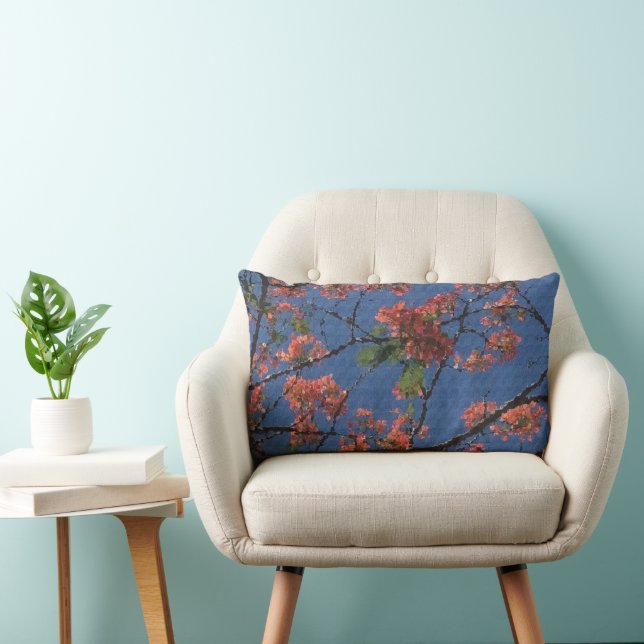 Coussin Rectangle Tissu Floral, Bleu (Chaise)