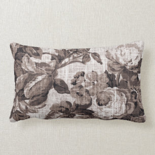 Coussin Rectangle Tissu floral No.5 de Toile de brun de ton de sépi