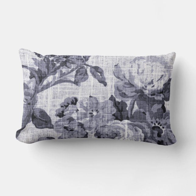 Coussin Rectangle Tissu floral pourpre bleu No.5 de Toile de mûre (Recto)