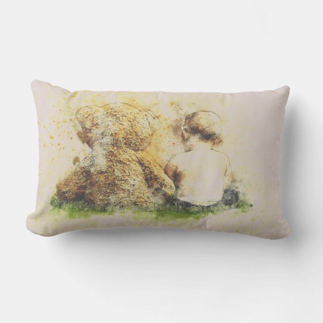 Coussin Rectangle Toddler assis avec Teddy Bear (Recto)