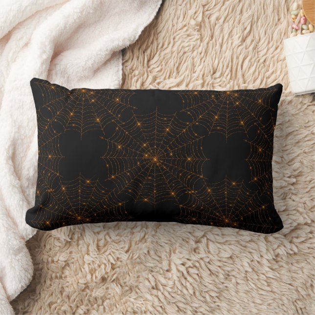 Coussin Rectangle Toile d'araignée lumineuse noire et orange Hallowe (Couverture)