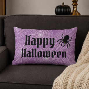 Coussin Rectangle Toile d'araignée violette Joyeux Halloween Araigné