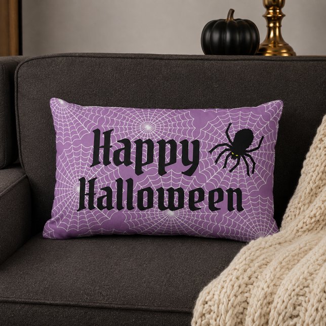 Coussin Rectangle Toile d'araignée violette Joyeux Halloween Araigné (Créateur téléchargé)