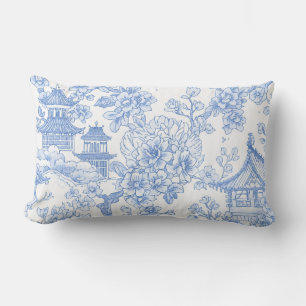 Coussin Rectangle Toile de chinoiserie bleue Dragon Fleur de cerisie