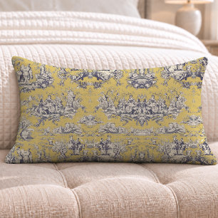 Coussin Rectangle Toile de Jouy vintage florale jaune lac